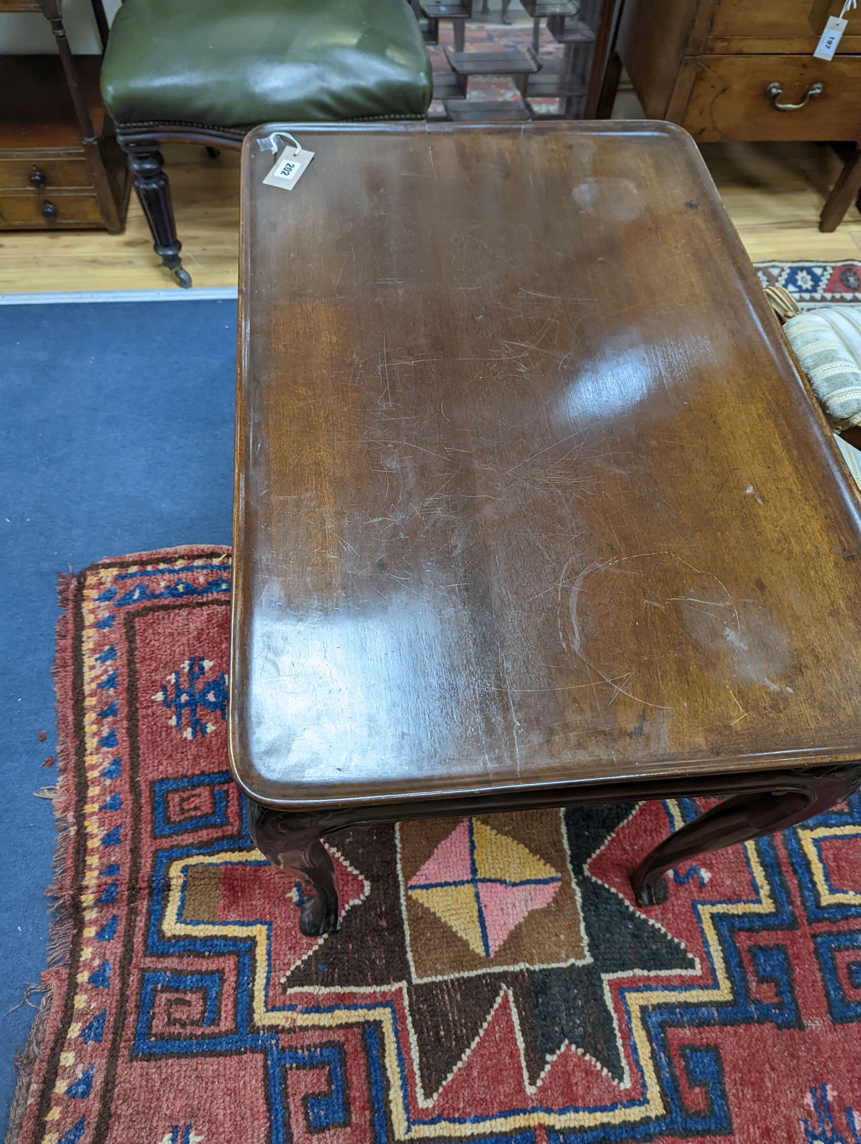 A George II mahogany silver table, width 83cm, depth 55cm, height 69cm